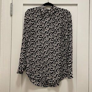 🤍 Equipment Black Silk Long-sleeved Blouse with White Hearts Print EUC (small)